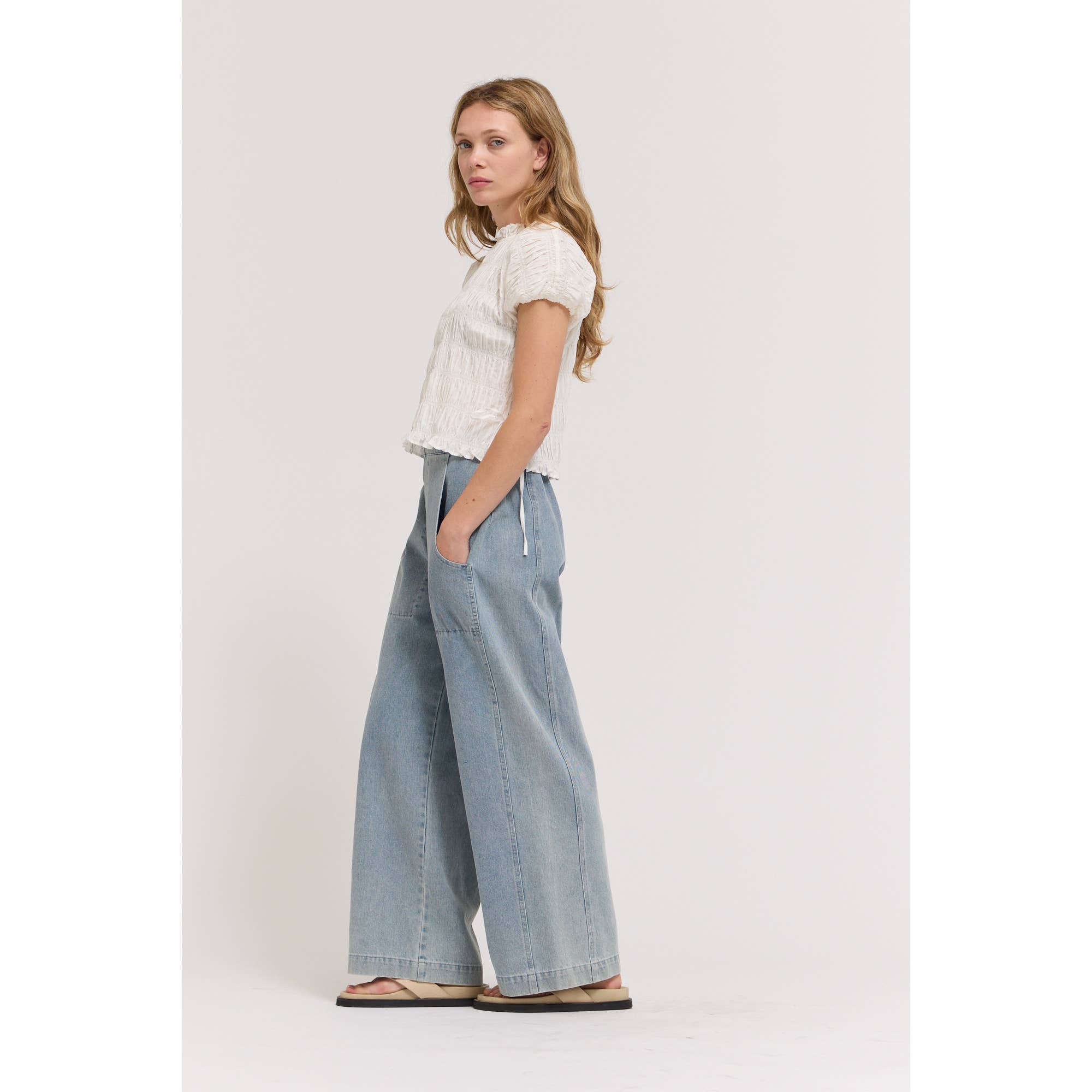 Shirring Ruffle Top - Off White