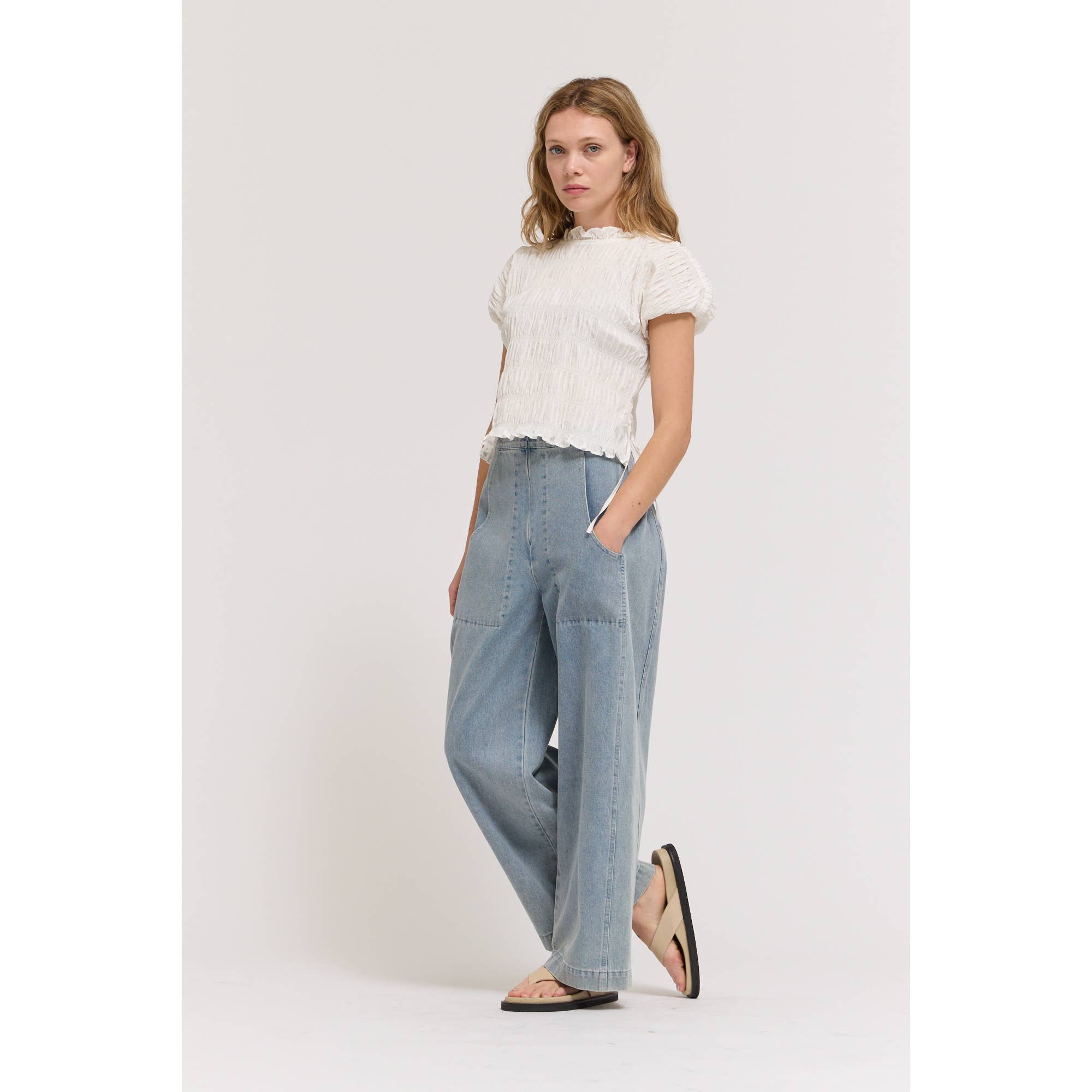 Shirring Ruffle Top - Off White