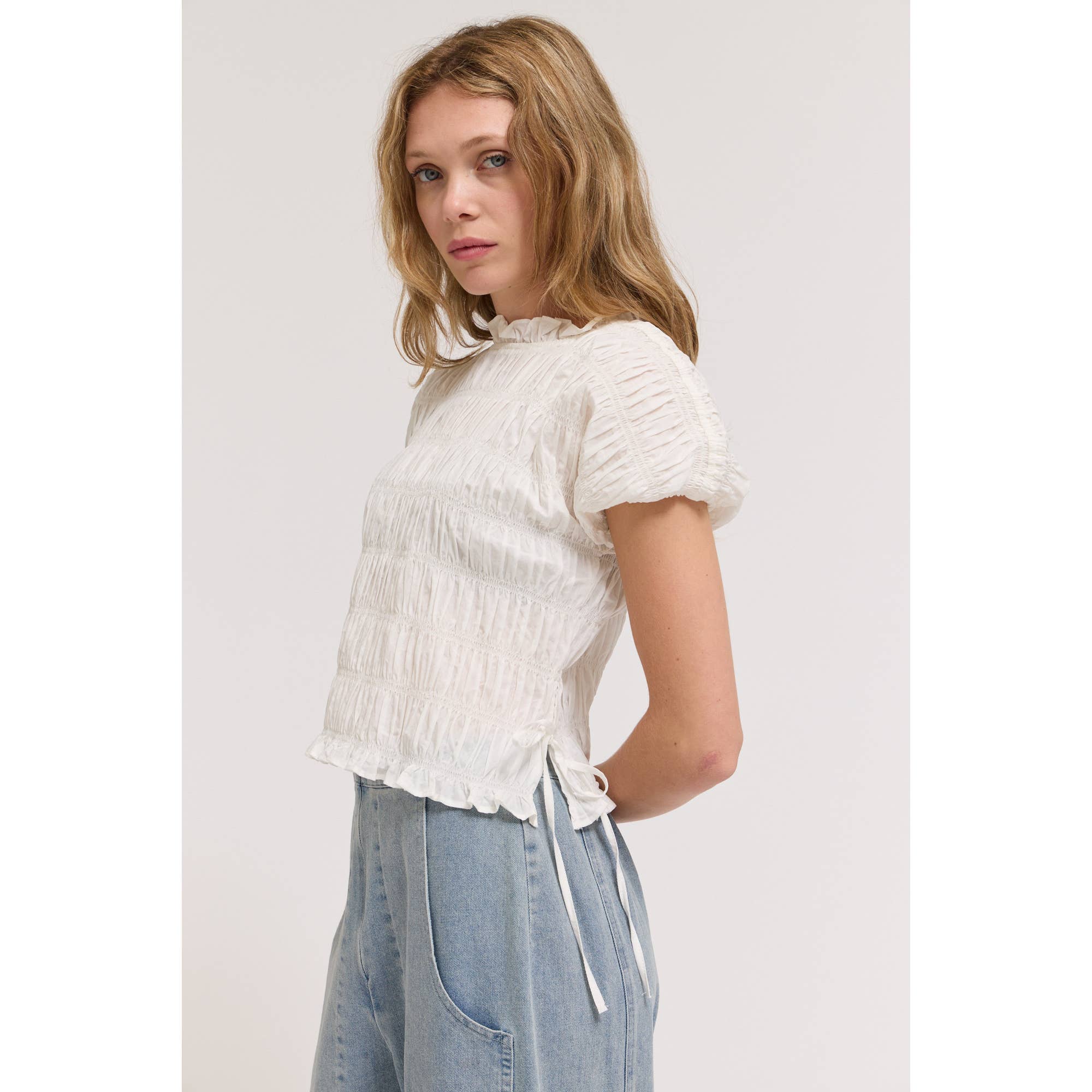 Shirring Ruffle Top - Off White
