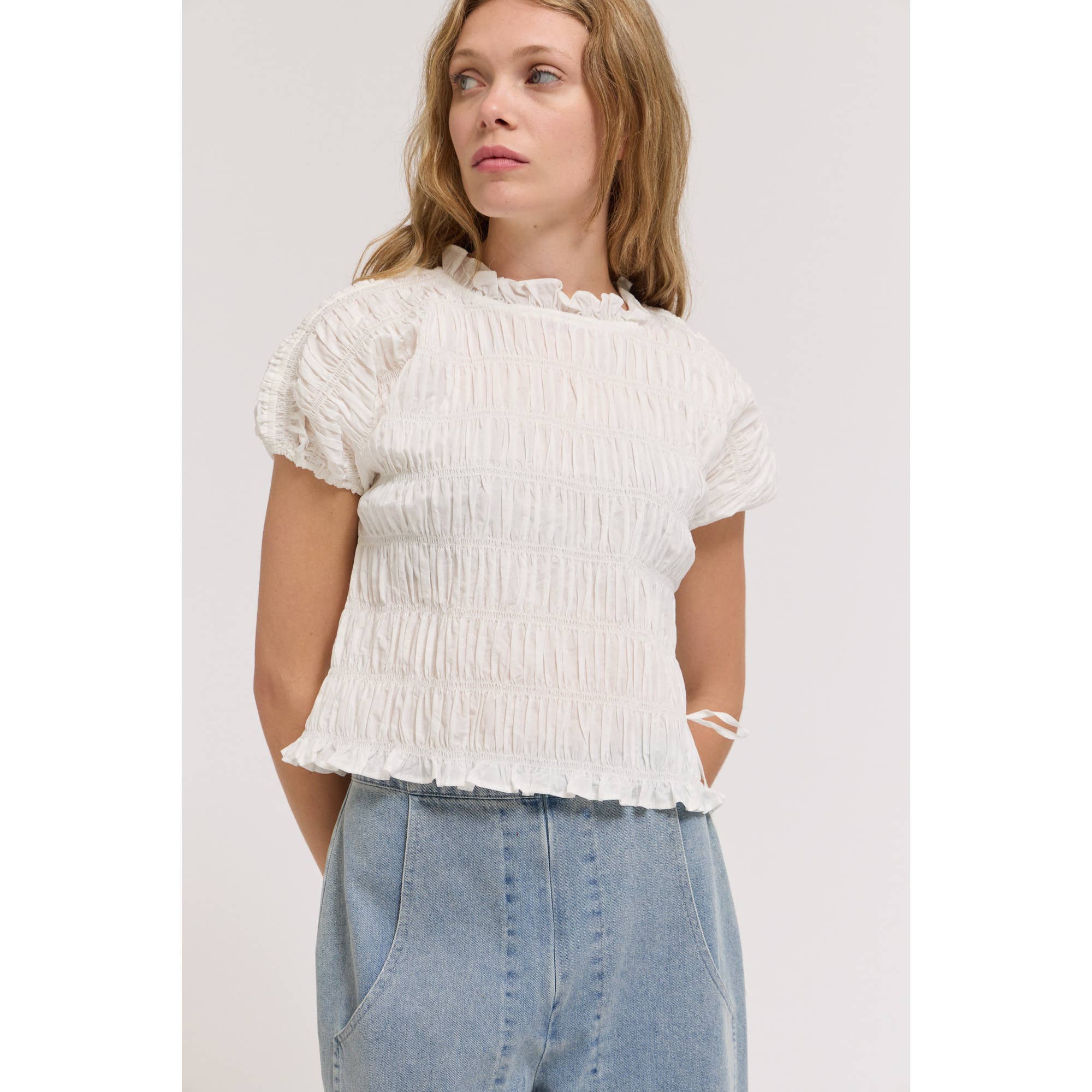 Shirring Ruffle Top - Off White