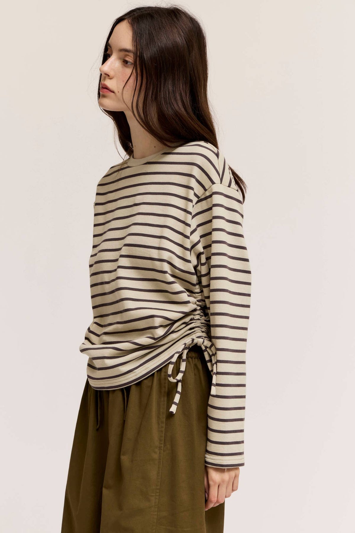Side Drawstring Crewneck Sweatshirt - Haze Choco