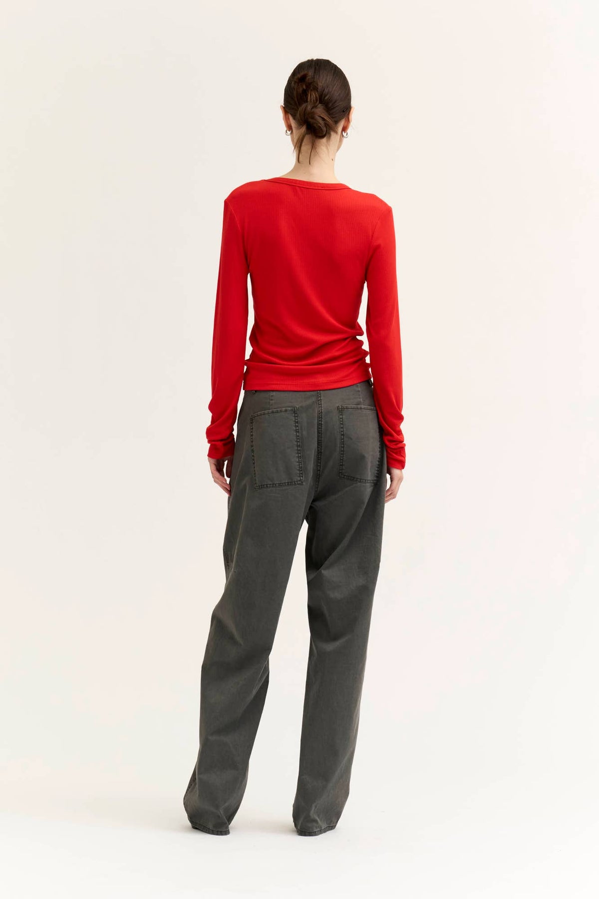 Rounded V-Neck Long Sleeve Tee - Bell Pepper