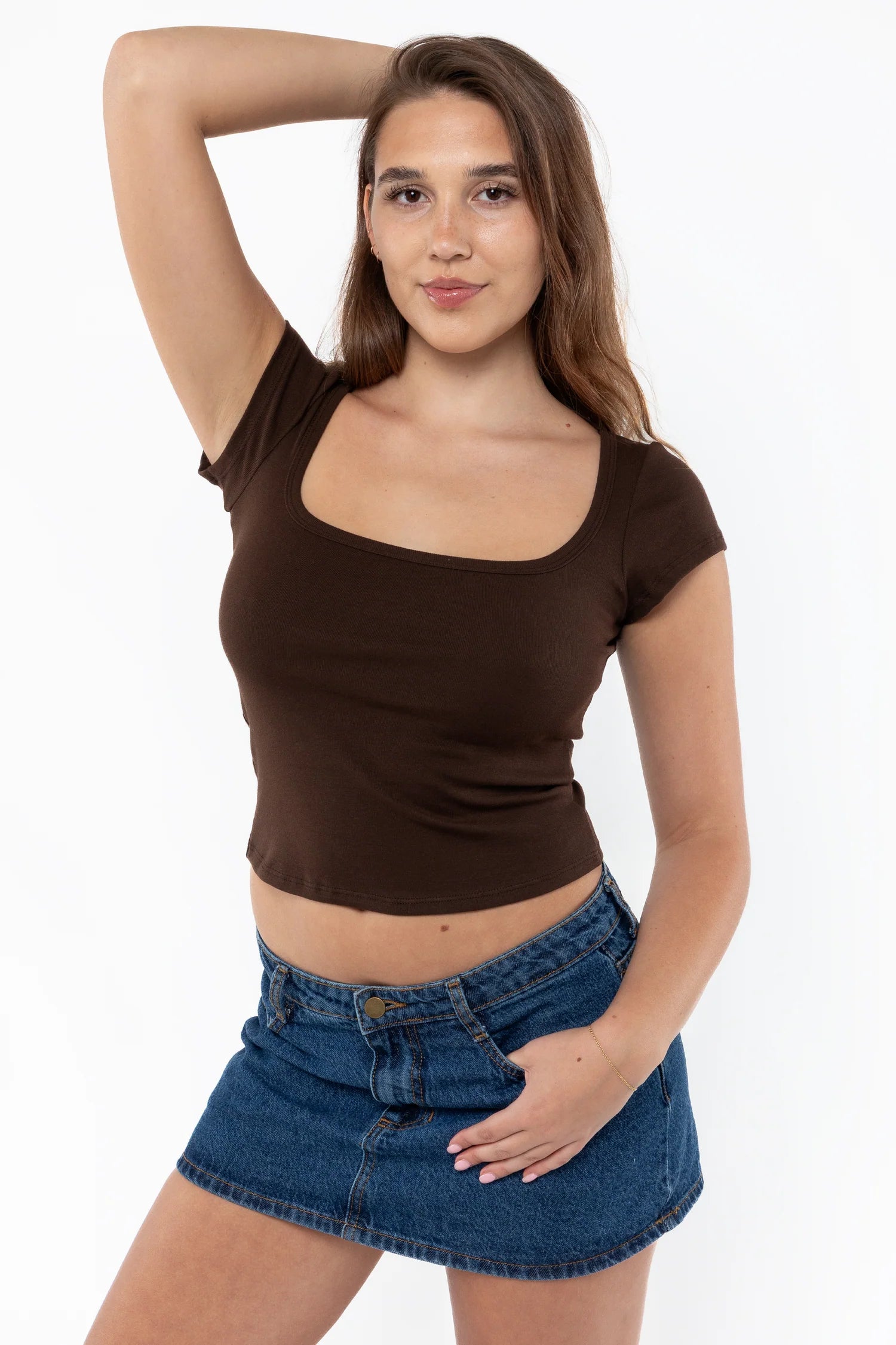 Baby Rib Square Neck Cap Sleeve Tee