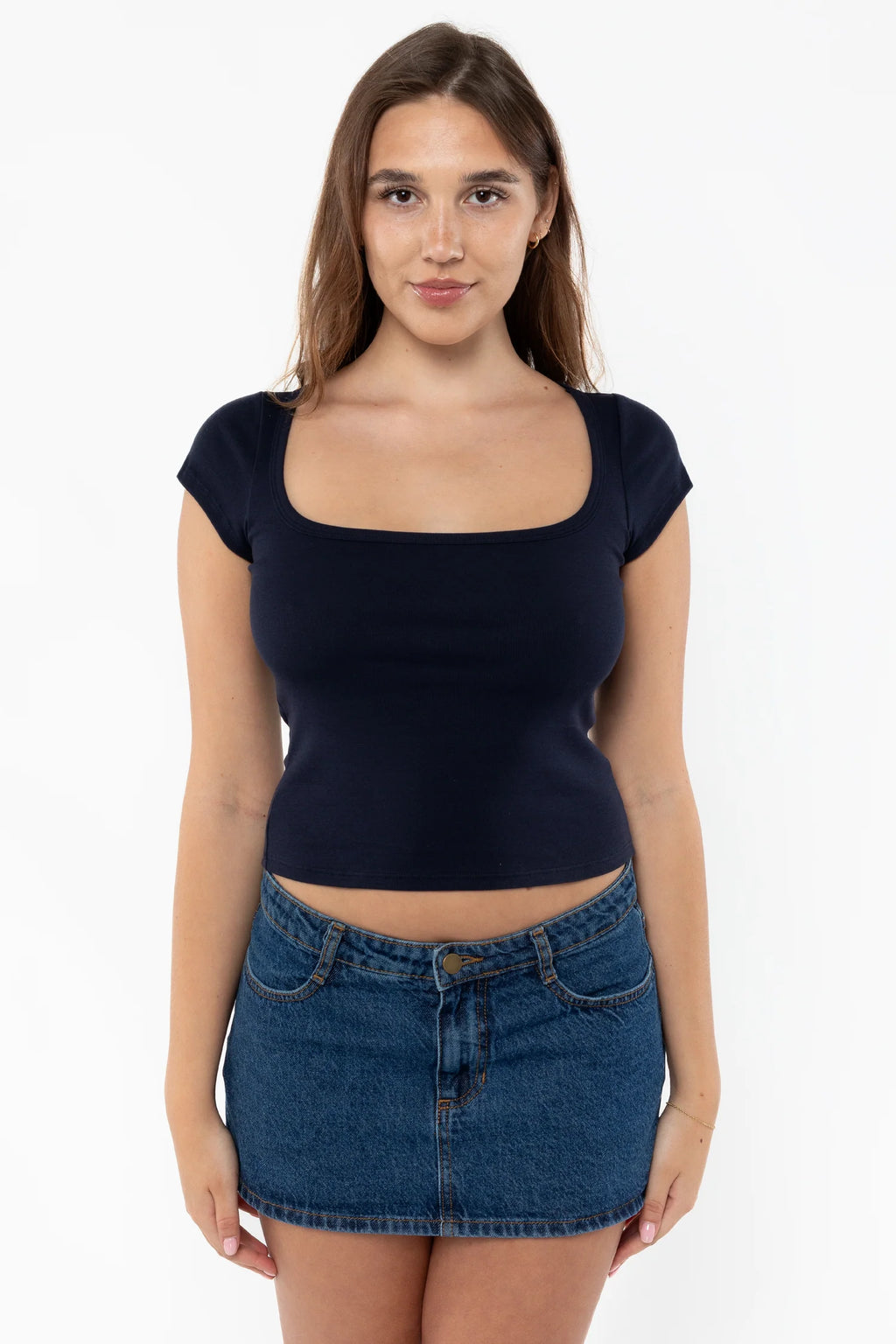 Baby Rib Square Neck Cap Sleeve Tee