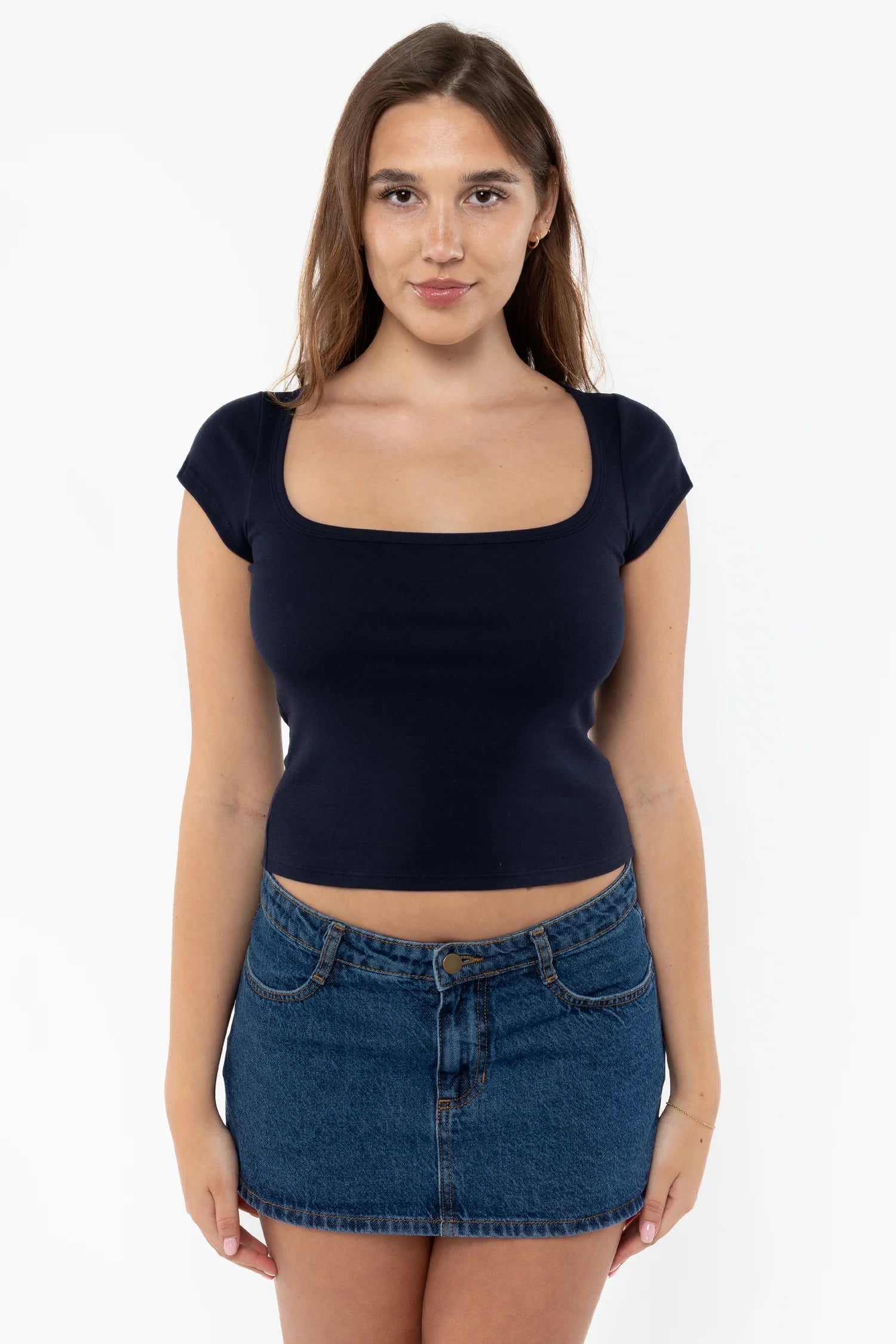Baby Rib Square Neck Cap Sleeve Tee