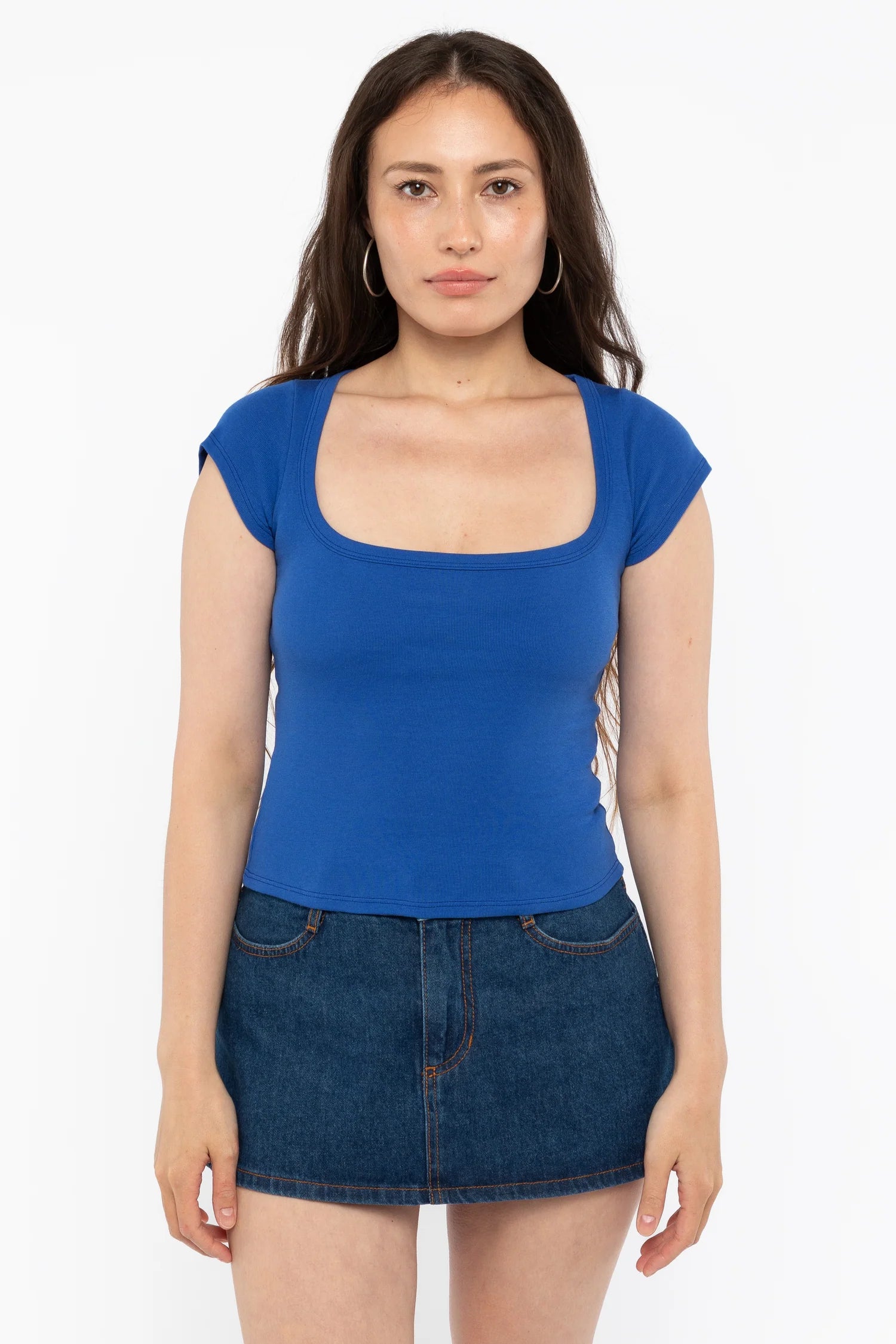 Baby Rib Square Neck Cap Sleeve Tee