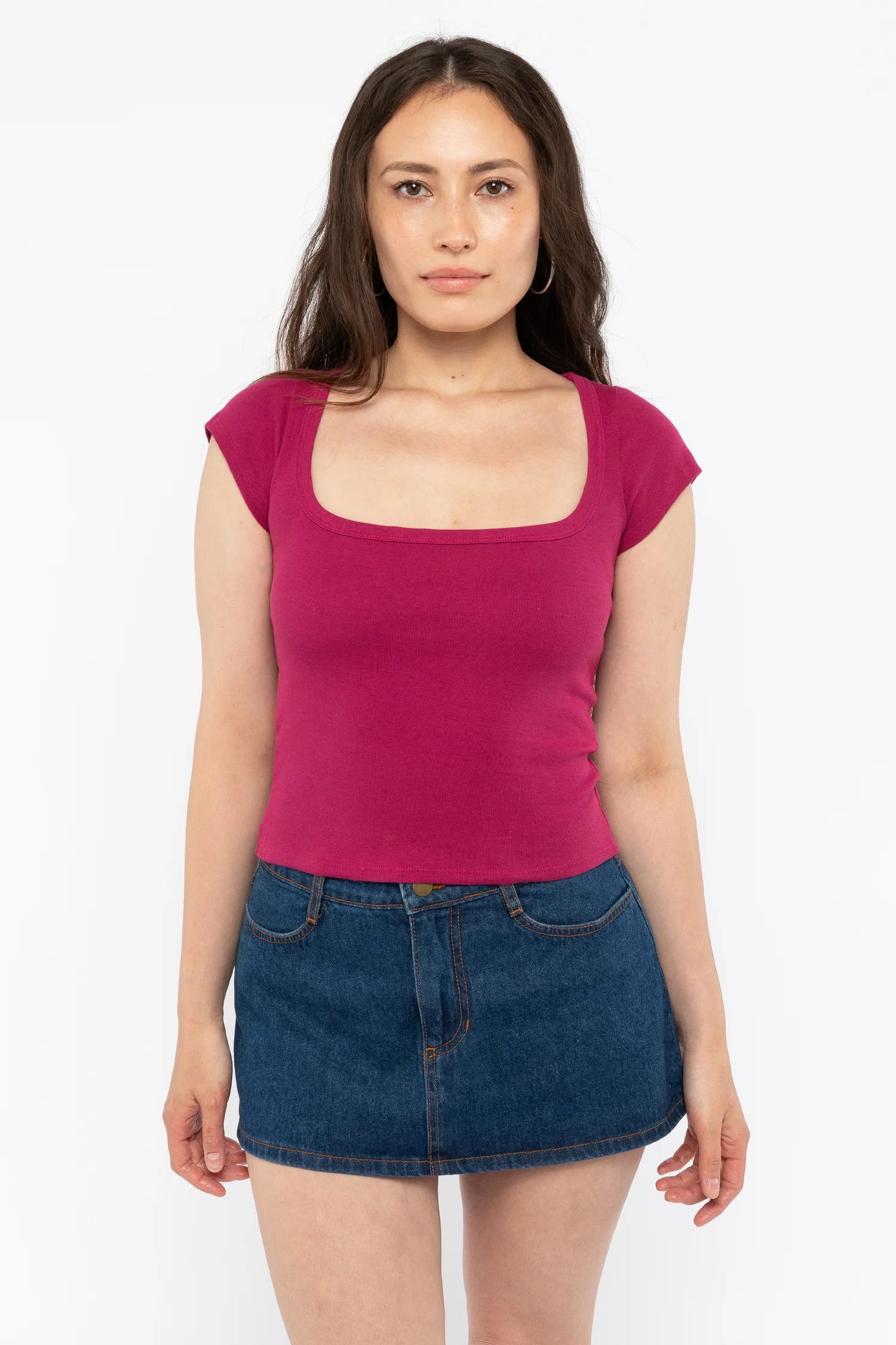 Baby Rib Square Neck Cap Sleeve Tee