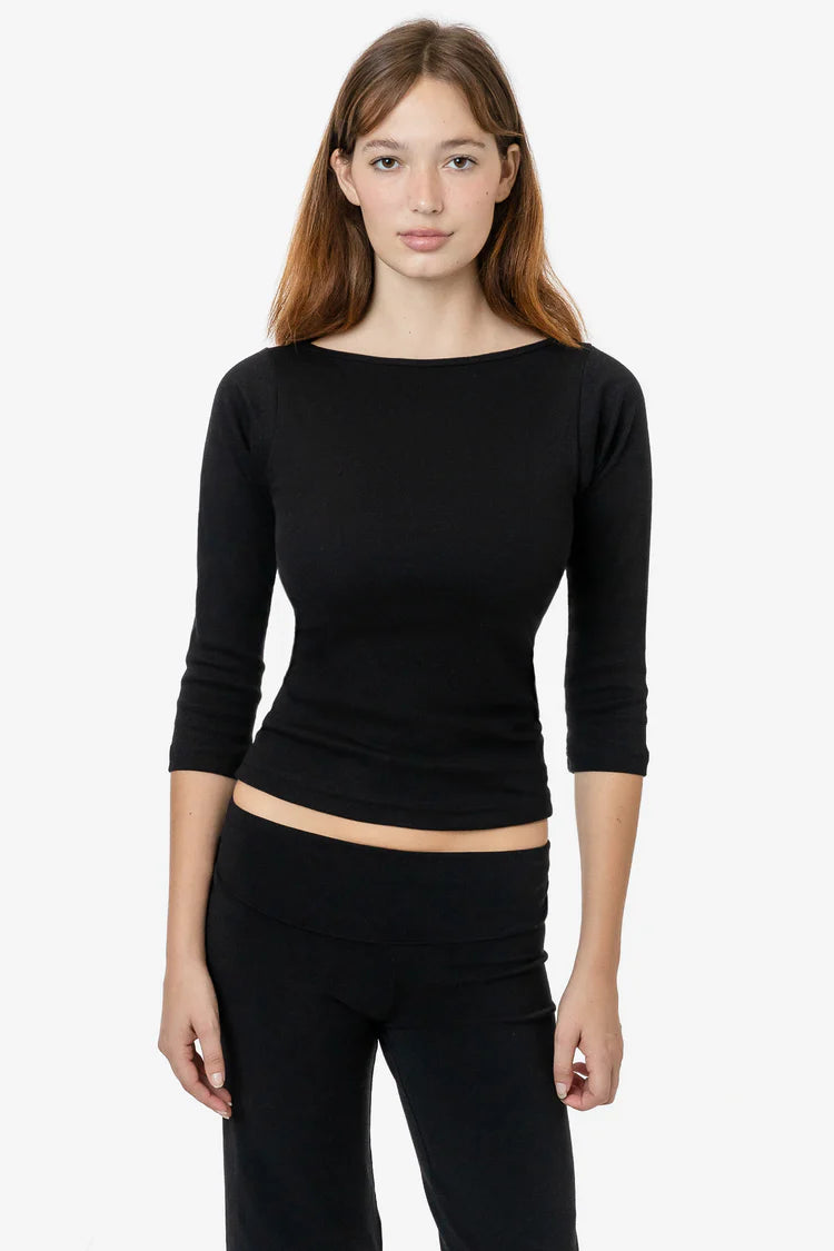 Baby Rib 3/4 Sleeve Boatneck Top