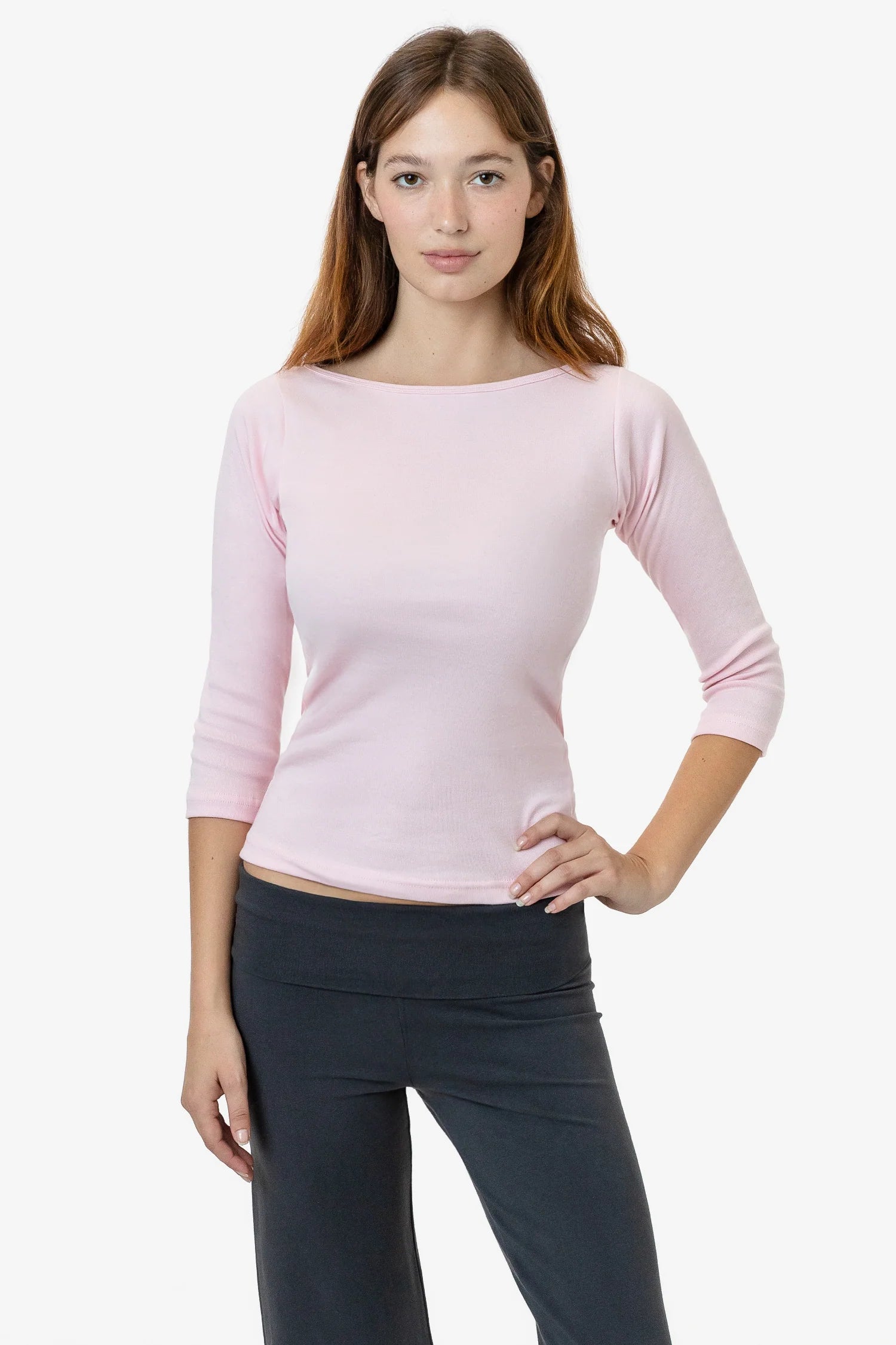 Baby Rib 3/4 Sleeve Boatneck Top