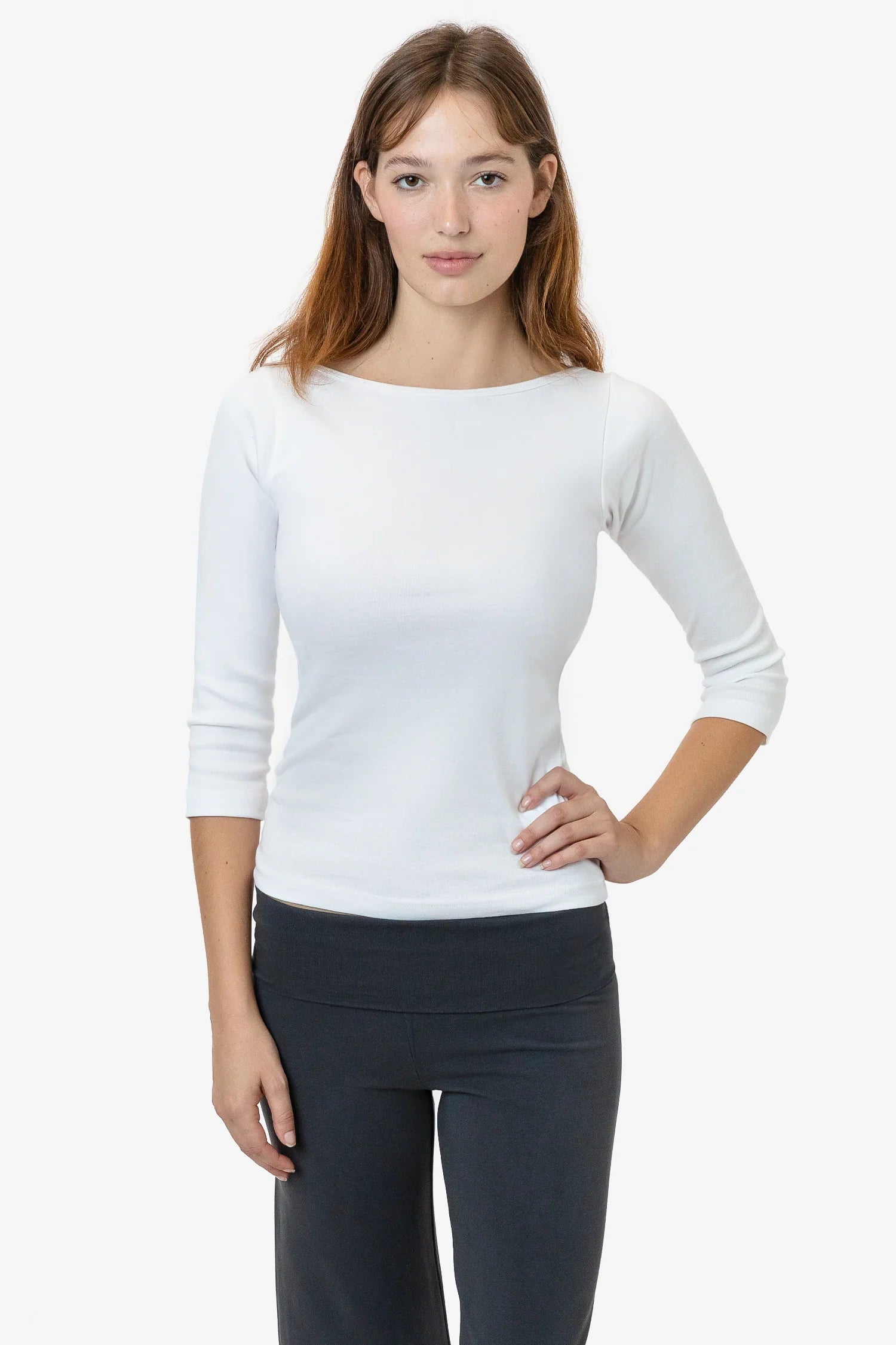 Baby Rib 3/4 Sleeve Boatneck Top