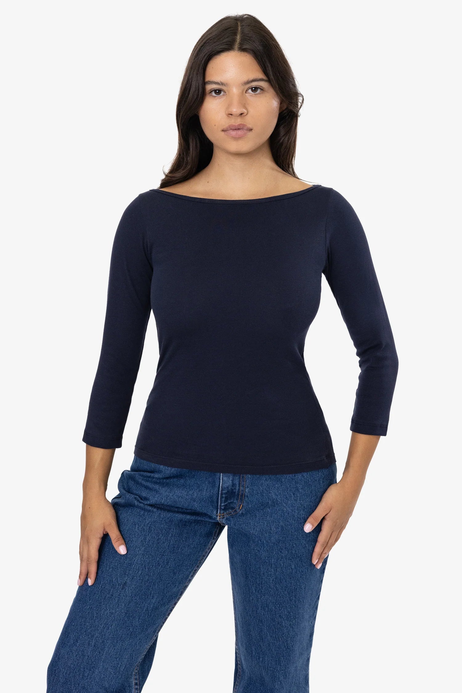 Baby Rib 3/4 Sleeve Boatneck Top