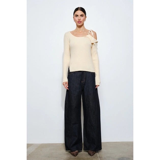 Cecily Asymmetrical Tie Sweater - Oatmeal