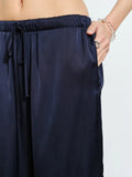Lily Relaxed Fit Satin Long Shorts - Navy