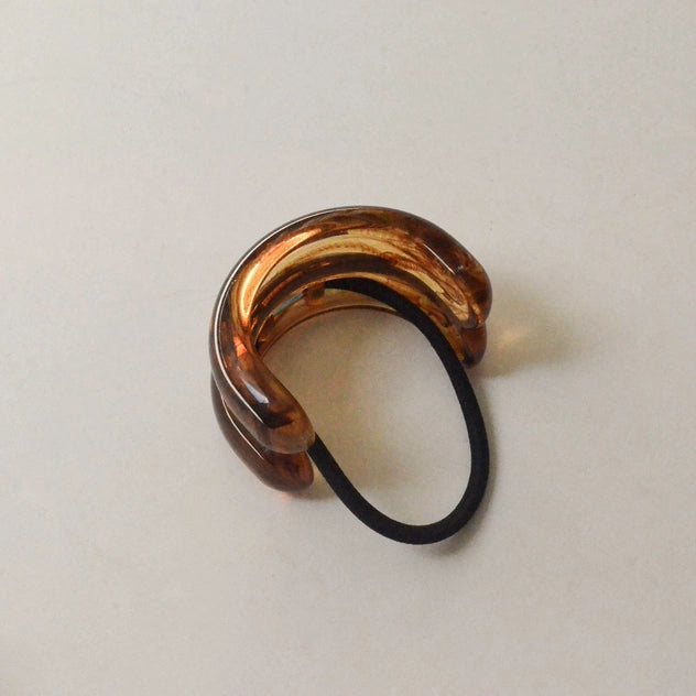 Wide Double Arch Resin Ponytail Hair Tie - Brown