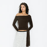 One-Shoulder Slim-Fit Top - Brown