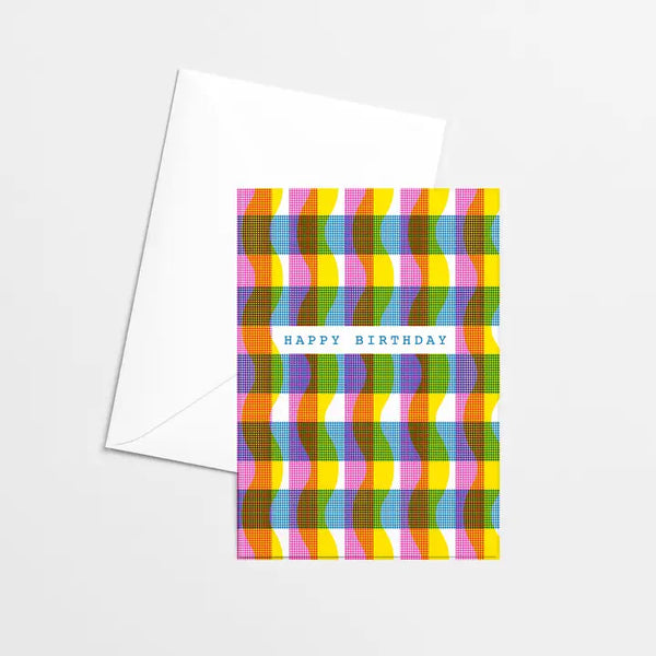 Gingham Happy Birthday Cmyk Risograph Greeting Card
