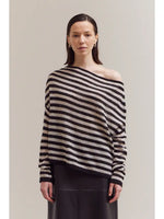 Stripe Off Shoulder Knit - Black