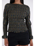 Iris Plaid Smocked Top