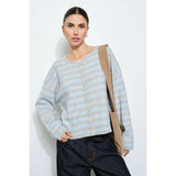 Paisley Striped Button Up Cardigan - Light Blue Stripe
