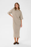 Ingina Boatneck Dress - White/Cappuccino Stripe