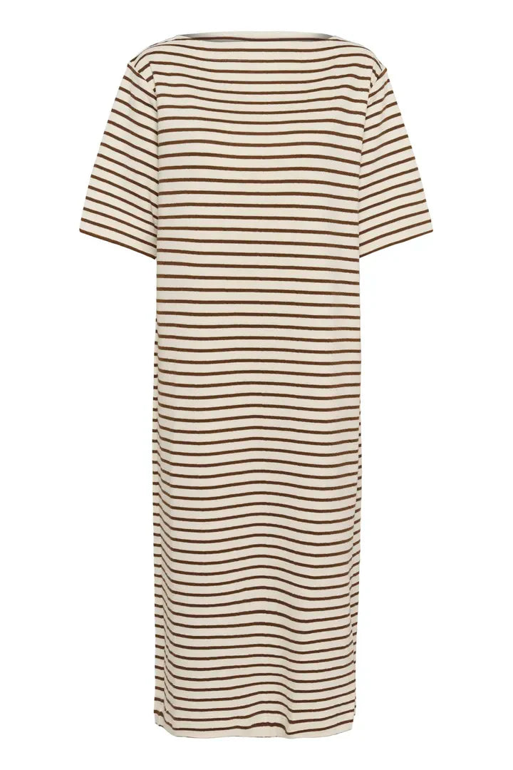 Ingina Boatneck Dress - White/Cappuccino Stripe