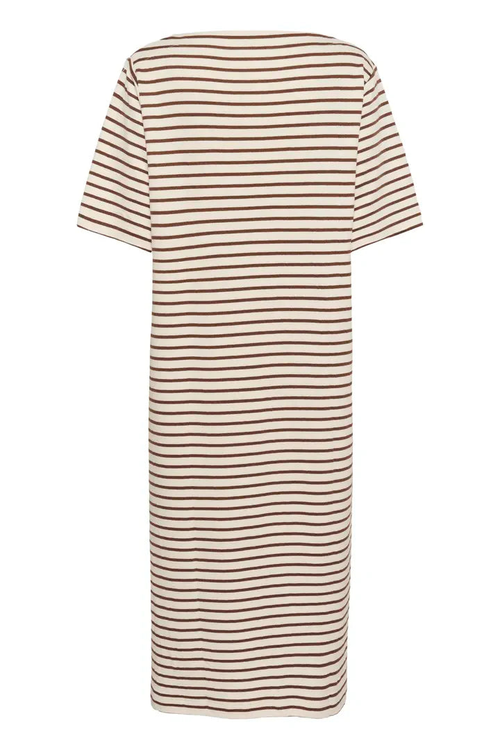 Ingina Boatneck Dress - White/Cappuccino Stripe