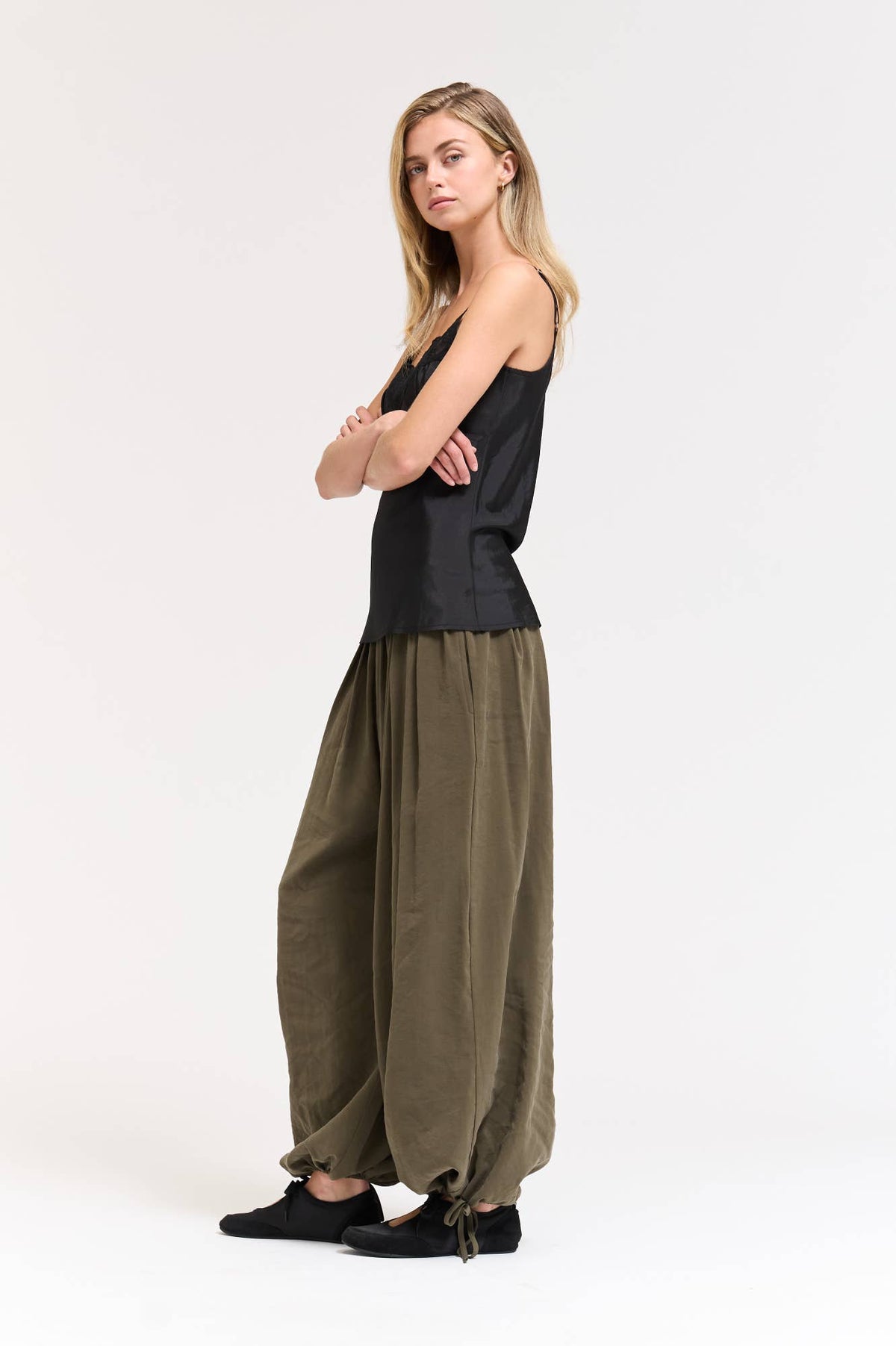 Pleated Waist Balloon Pants - Deep Olive