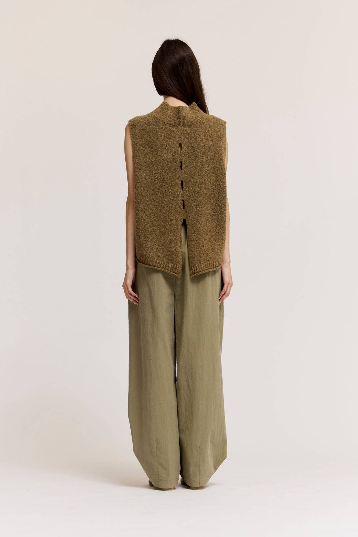 Button Detail Loose Fit Pants - Dry Herb