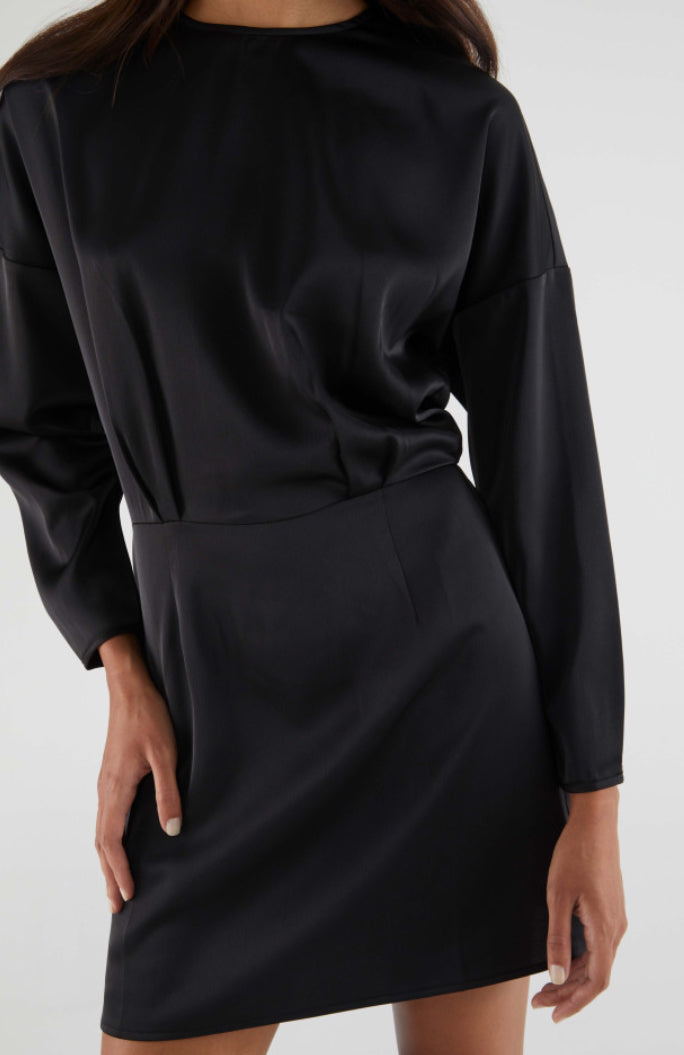 Black Satin Long Sleeve Dress