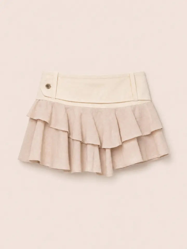Solea White Ruffle Denim Mini Skirt