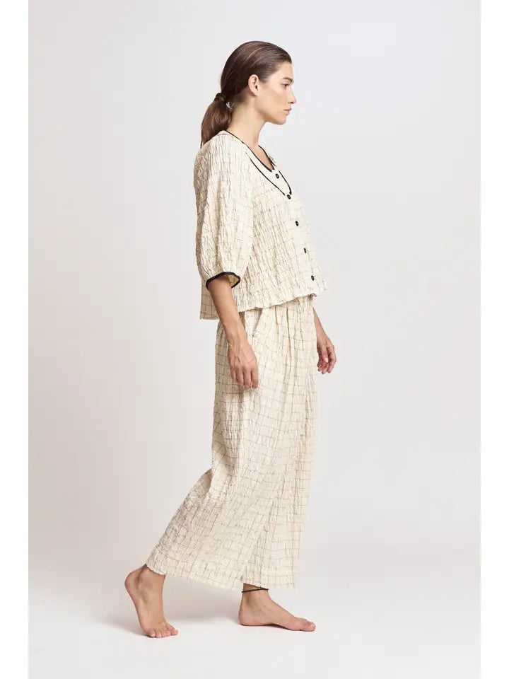 Twill Tape Detail Puff Sleeve Top