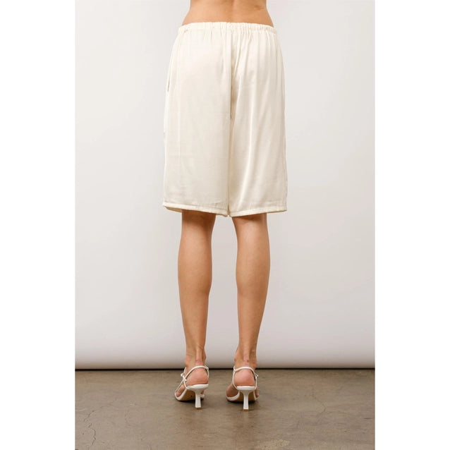 Lily Relaxed Fit Satin Long Shorts - Ivory