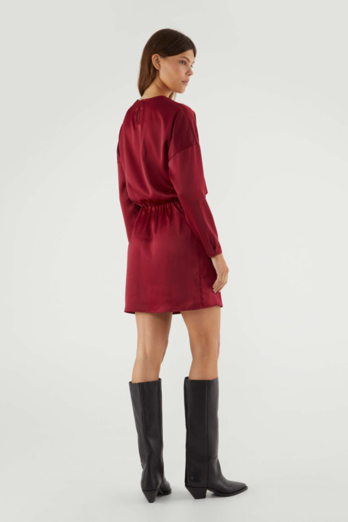 Red Satin Long Sleeve Dress