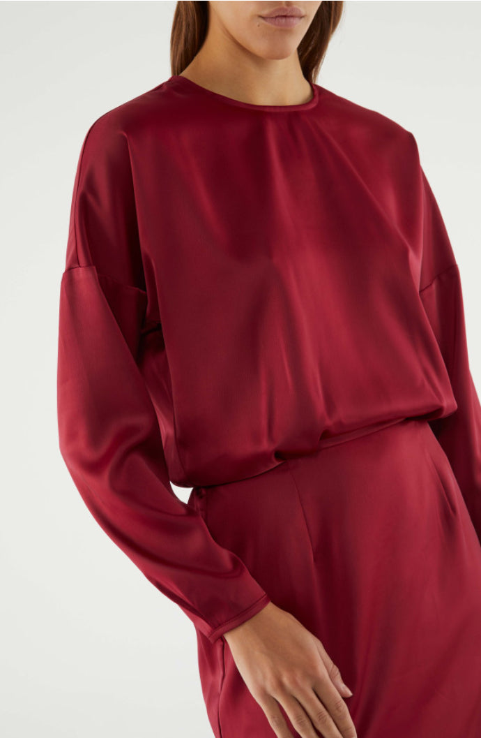 Red Satin Long Sleeve Dress