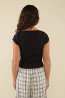 Brisa Contrast Boatneck Baby Tee - Black