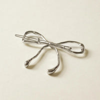 Metal Bow Barrette Hair Clip - Silver