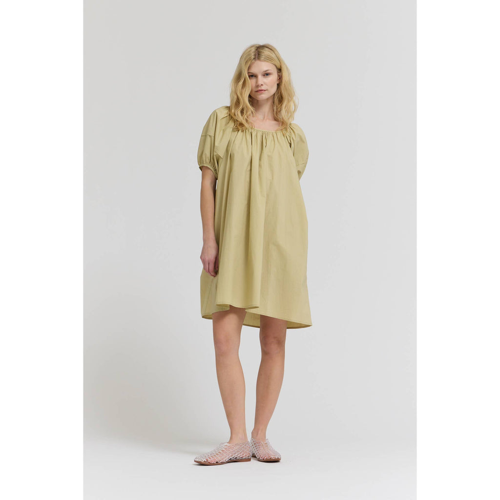 Puff Sleeves Tie Back Mini Dress - Dry Sage
