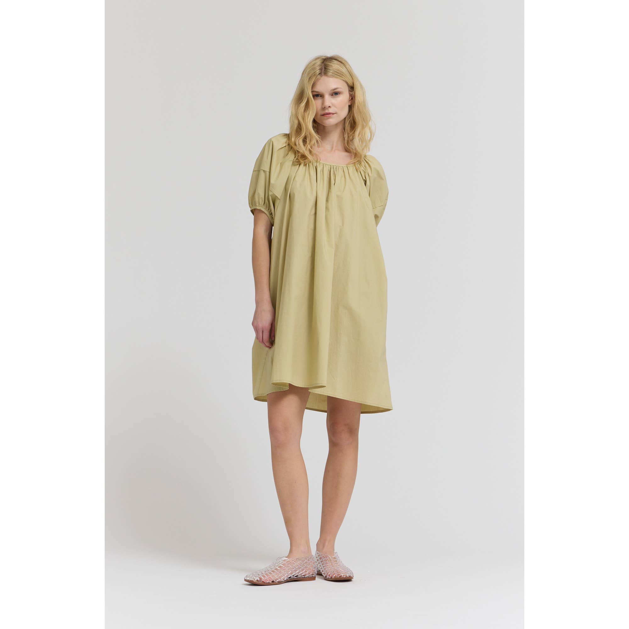 Puff Sleeves Tie Back Mini Dress - Dry Sage