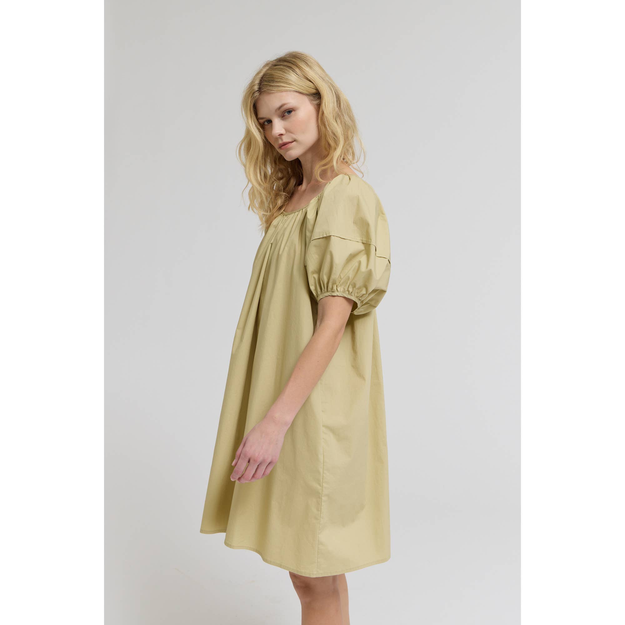 Puff Sleeves Tie Back Mini Dress - Dry Sage