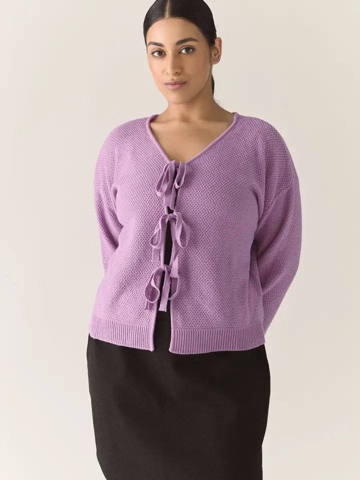 Bow Merino Cardigan - Lilac