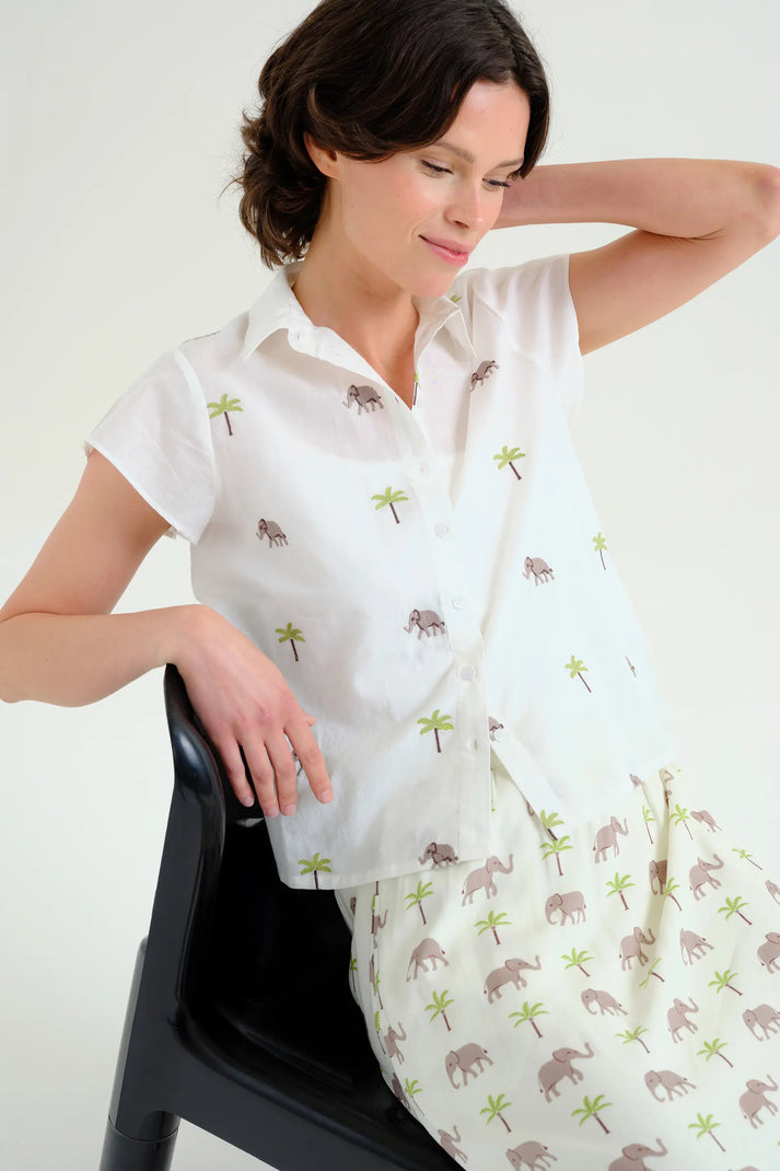 Elephant & Palm Embroidered Shirt