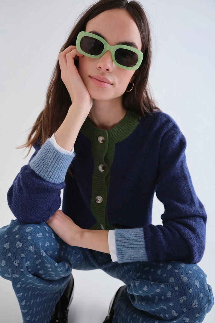 Two Tone Cardigan - Navy/Green