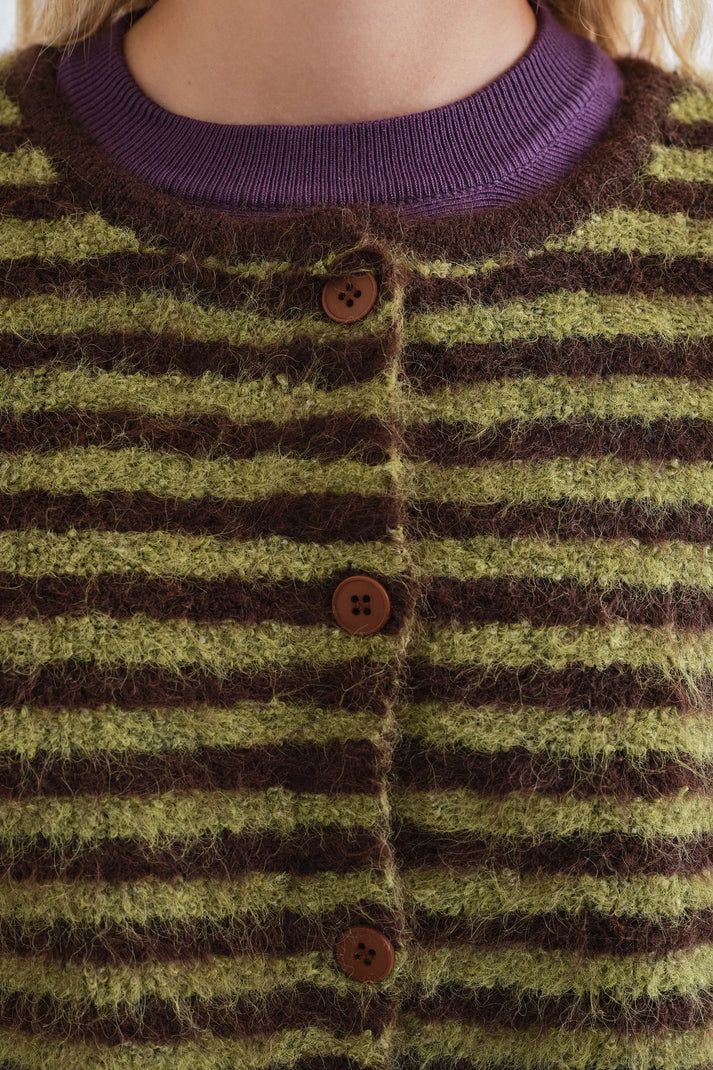 Green & Brown Striped Cardigan