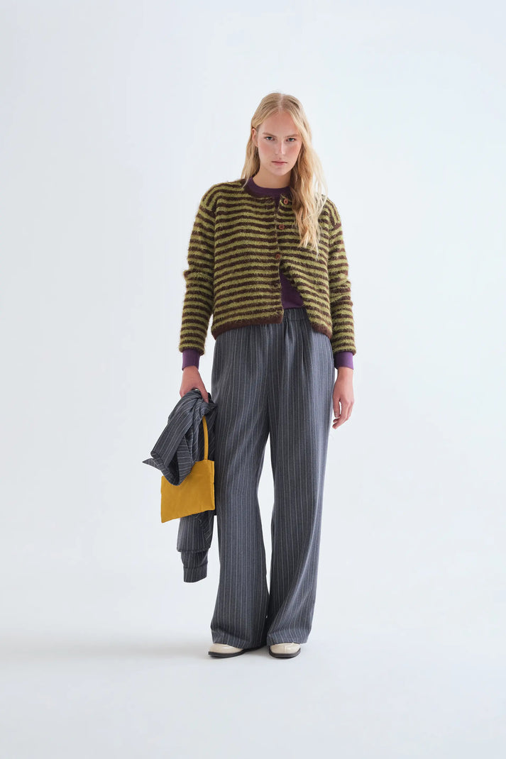 Green & Brown Striped Cardigan