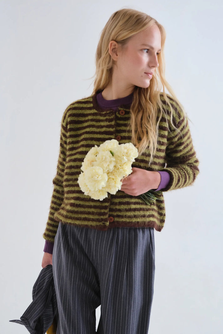 Green & Brown Striped Cardigan