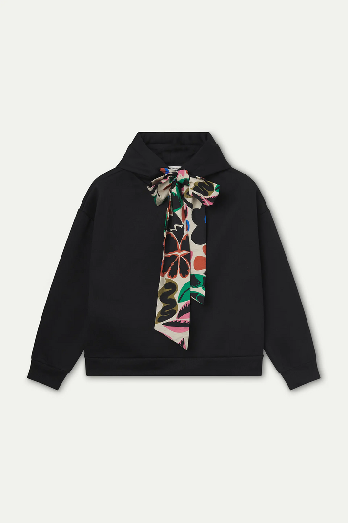 Black Hoodie With Neo Garden Printed Tie