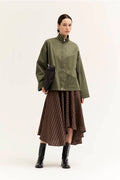 High Collar Corduroy Lining Zip Jacket - Moss Grain