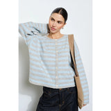 Paisley Striped Button Up Cardigan - Light Blue Stripe