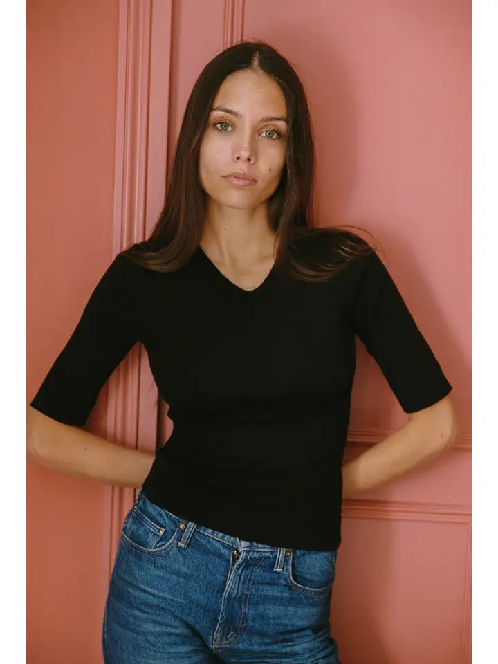 Organic Rib V-Neck - Black