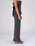 Wide Leg Pants With Polka Dot Ruffle Hem
